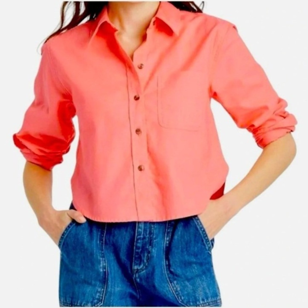 Universal Thread Women's Size Small Cropped Button Down Top Coral Pink Orange